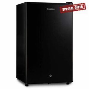 Subcold Eco100 LED Under-Counter Black Fridge | Freestanding Refrigerator | Solid Door with Chiller Box | LED Light + Lock & Key | Energy Efficient (100L