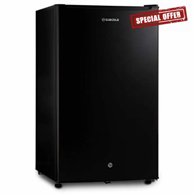 Subcold Eco100 LED Under-Counter Black Fridge | Freestanding Refrigerator | Solid Door with Chiller Box | LED Light + Lock & Key | Energy Efficient (100L