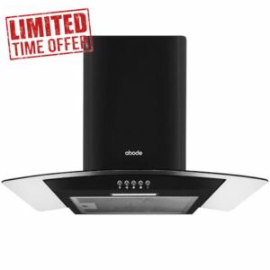Abode Chimney Cooker Hood 60cm Curved Glass Black Extractor Hood & Recirculation with 2x Carbon Filters