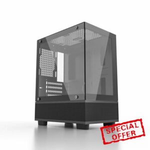 IONZ KZ-V Mini Aether PC Gaming case M/ATX Tempered Glass With Maximum Access to all Components Black Case Only
