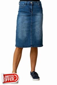 Roman Originals Denim Skirt with Pockets for Women UK - Ladies Jean Skirts Cotton Stretch Mid Wash Fitted A Line Casual Smart Work Office Knee Length Flattering Slimming