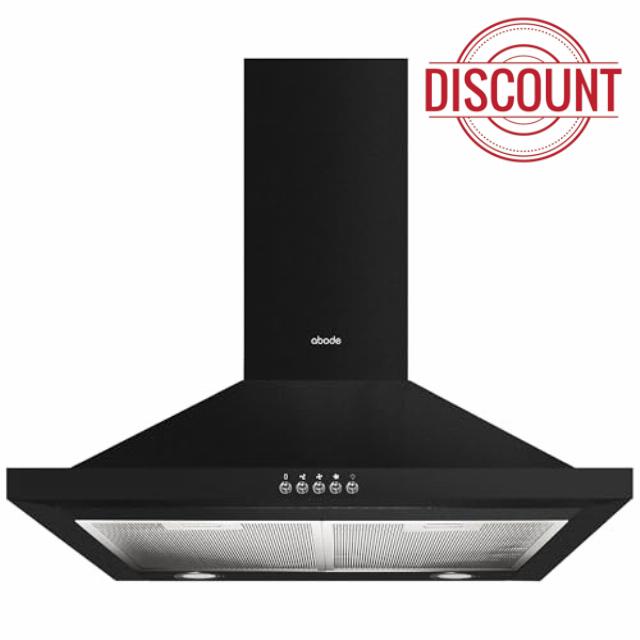 Abode Chimney Cooker Hood 60cm Black Extractor Hood & Recirculation with 2x Carbon Filters