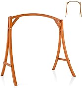 SFAREST Solid Wood Swing Frame, 191cm A-Shaped Swing Stand with Hooks, Reinforced Bars & Curved A...