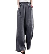 Wide Leg Trousers for Women Cotton Casual High Wasit Palazzo Long Pants Loose Fit Button Up Loose...