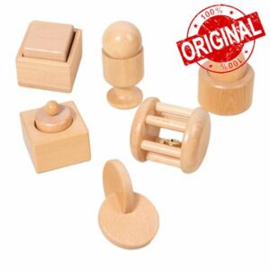 Folpus 6 Pieces Wooden Baby Toys Wooden Rattle with Bell