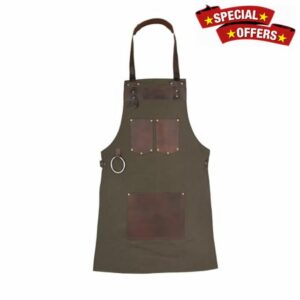 Top Grain Leather Green Canvas Apron Butcher Apron - Cook Apron - BBQ Apron - Chef Apron - DIY Apron - Woodwork Apron Gift for Him Gift for He