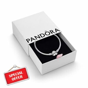 Pandora Moments Women's Sterling Silver Heart Clasp Snake Chain Bracelet for Charms