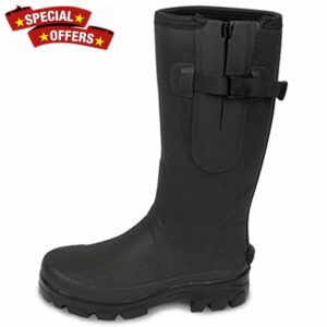 Lakeland Active Women's Helton 5mm Neoprene Lined Adjustable Wellington Boots Waterproof Natural Rubber Outdoor Insulated Warm Wellies in Black & Moss Gree