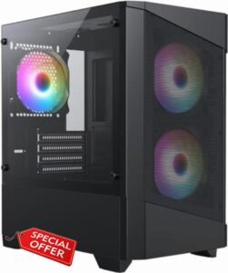 iONZ KZ10B Mini PC Gaming Case M/ATX High Airflow Mesh with 3 ARGB 120mm Fans | TG Side Panel (Black)