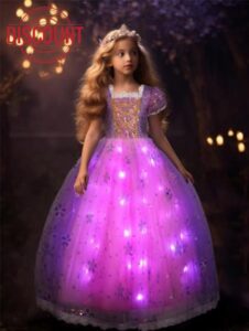 UPORPOR Light Up Princess Costume for Girls Princess Christmas Dress Up for Girls Aged 2-10 Halloween LED Costume for Teens Toddler Princess Fancy Dress for Kids Birthday Party Cosplay Pruple Pink