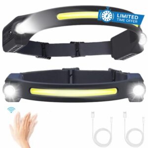 Puersit LED Head Torch USB Rechargeable 2PCS LED Headlamp 6 Modes Motion Sensor Headligh 260° LED Headtorch Lightweight IPX4 Waterproof Hands-Free Flashlight for Camping
