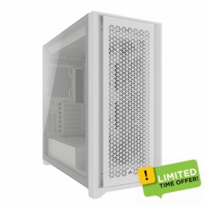 CORSAIR 5000D CORE AIRFLOW Mid Tower ATX PC Case – No Fans Included – Tempered Glass Side Panel – High-Airflow Design – Spacious Interior For Multiple 360mm Radiators – White