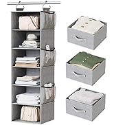 Pipishell Hanging Closet Organizer 6-Shelf, Hanging Shelves for Closet with 3 Removable Drawers &...