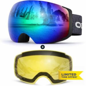 Odoland OTG Ski Goggles Set with Detachable Lens