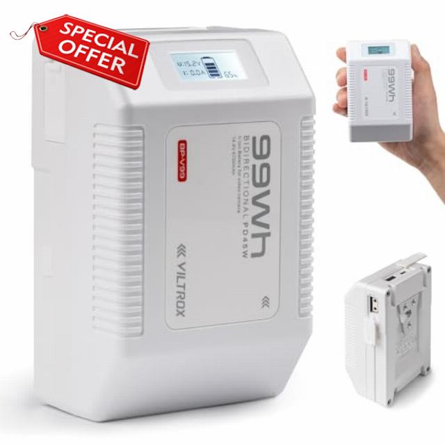 VILTROX V-Mount Battery 99Wh(6700mAh) 14.8V V-Lock Battery Support PD USB-C Fast Charger