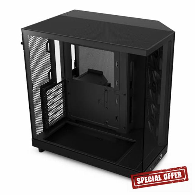 NZXT H6 Flow CC-H61FB-01 Compact Dual-Chamber Mid-Tower Airflow Case Panoramic Glass Panels High-Performance Airflow Panels Includes 3 x 120mm Fans Cable Management Black