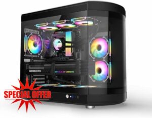 iONZ KZ-T22 Full ATX PC Gaming Case with Curved Panoramic Tempered Glass Dual Chamber