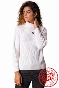 Roman Originals Winter Jumper for Women UK Ladies Sweater Split Neck Knitted Ribbed Pullover Chunky Knit Autumn Cowl Neckline Smart Casual Work Office Vintage Comfy Tunic Top