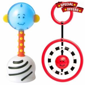 SmartNoggin Baby Developmental Milestones Set: NogginStik Developmental Light-Up Rattle and NogginRings Reaching and Grasping Rings