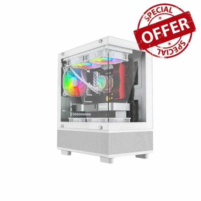 IONZ KZ-V Mini Aether PC Gaming case M/ATX Tempered Glass With Maximum Access to all Components includes 3 x 120mm ARGB Fans - White