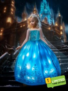 UPORPOR Light Up Magical Snow Princess Costumes Christmas Girls Princess Dress Up Ice Costume Kids Toddler Halloween Princess Dress Up Clothes Carnival Birthday Party Fancy Dress for Party Cosplay