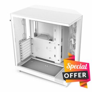 NZXT H6 Flow CC-H61FW-01 Compact Dual-Chamber Mid-Tower Airflow Case Panoramic Glass Panels High-Performance Airflow Panels Includes 3 x 120mm Fans Cable Management White