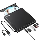 External CD DVD Drive, USB 3.0 & Type-C DVD/CD +/-RW ROM Burner Writer Rewriter with SD/TF & USB ...