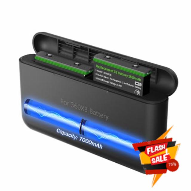 ADICOP 7000mAh Charging Compartment for Insta360 X3 Battery Charger Box Fast Charge Hub Dual Battery Accessories Charging Station (360 X3 Battery Power Station)