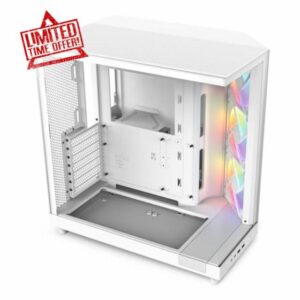 NZXT H6 Flow RGB CC-H61FW-R1 Compact Dual-Chamber Mid-Tower Airflow Case Includes 3 x 120mm RGB Fans Panoramic Glass Panels High-Performance Airflow Panels Cable Management White