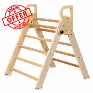 BlueWood Flodable Triangle Ladder Climbing Frame Indoor Climbing Frame for Toddlers Baby kids' Indoor Climbers & Play Structures Wooden Toddler Climbing Frame Indoo
