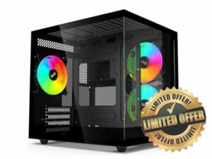 IONZ KZ-900 PC Gaming Case - Dual Dynamic Mini Lite M-ATX | Tempered Glass | includes 3 x 120mm ARGB Fans (Black)