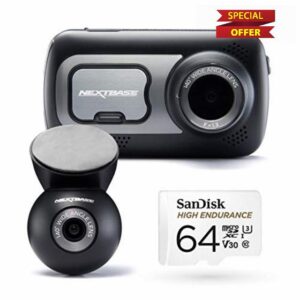 Nextbase 522GW Dash Cam Front and Rear Camera with Class 10 U3 64gb SD Card Recording- 1440/30fps Full HD- Wi-Fi Bluetooth GPS- Alexa & Polarising Filter Built-in