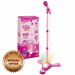 icuanuty Kids Microphone and Stand Childrens Karaoke Machine with Lights for Girls Boys (Pink)