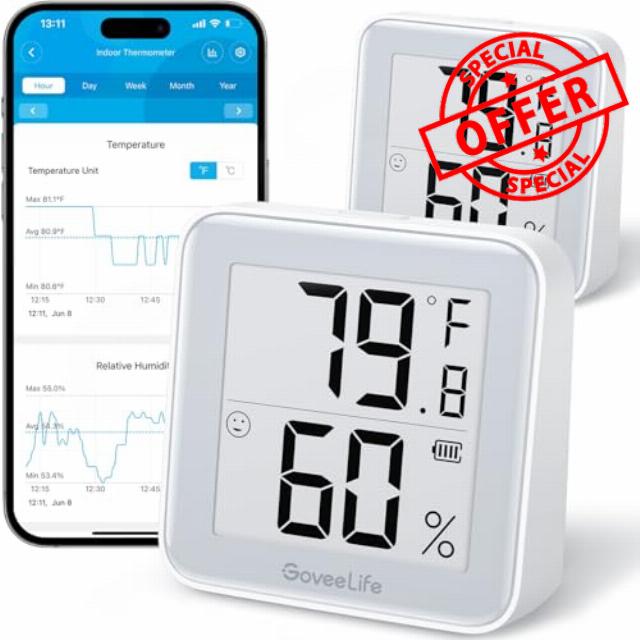 GoveeLife E-Ink Digital Bluetooth Indoor Thermometer Hygrometer