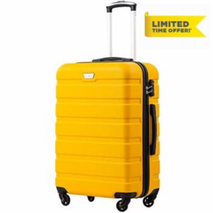 COOLIFE Suitcase Trolley Carry On Hand Cabin Luggage Hard Shell Travel Bag Lightweight with TSA Lock and 2 Year Warranty Durable 4 Spinner Wheels (Lemon Yellow