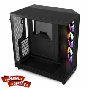 NZXT H6 Flow RGB CC-H61FB-R1 Compact Dual-Chamber Mid-Tower Airflow Case Includes 3 x 120mm RGB Fans Panoramic Glass Panels High-Performance Airflow Panels Cable Management Black