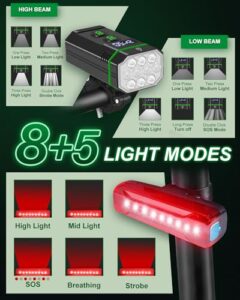 8 Modes Bike Lights Set LED Display 10000 Lumens Bicycle Lights IPX6 Waterproof Bike Lights Set Rechargeable Waterproof Bicycle Lights USB Cycle Lights