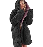 Les umes Womens Fluffy Fleece Hooded Cardigans Coats Long Sleeve Open Front Sherpa Outwear with P...