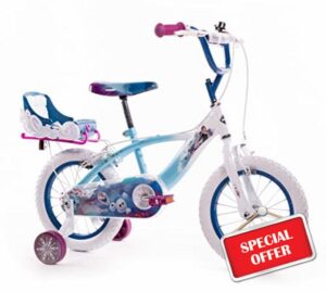 Huffy Frozen Girls Bike 14" for ages 3-5- Sky Blue & White with Enchanting Sleigh