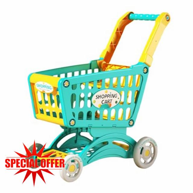 F Fityle Kids Shopping Cart Trolley Toys Simulation Mini Shopping Cart Interactive Realistic Role Playing Games Desk Storage Toys