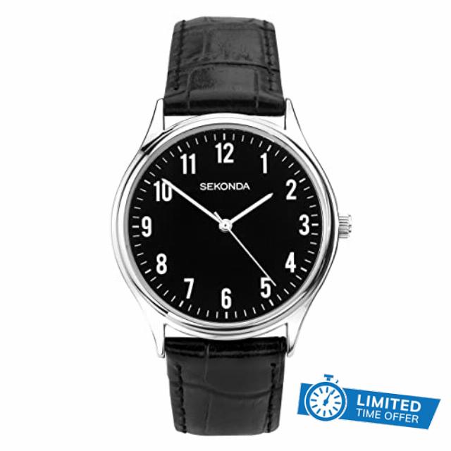 Sekonda Men's Quartz Watch with White Dial Analogue Display and Leather Strap