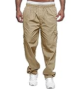 Jolicloth Mens Cargo Trousers Lightweight Cotton Casual Jogger Elastic Waist Drawstring Outdoor W...