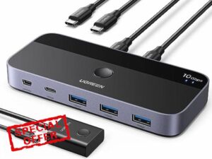 UGREEN USB Switch 2PC 10Gbps USB 3.2 Switch 2 in 4 Out USB C Switch with Desktop Controller USB Switch Aluminium
