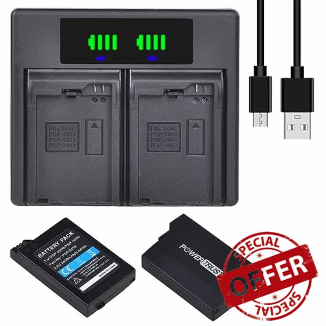 PowerTrust 2-Pack PSP-S110 Battery and Type-C Charger for Sony PSP 2000