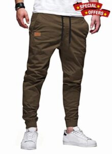 Jolicloth Men's Trousers Cargo Jogger Work Cotton Casual Sweatpants Outdoor Elasticated Waist Drawstring Pants with Pockets