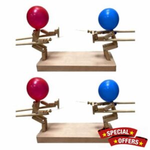 Tedious Balloon Bamboos Man Battle | Wooden Fencing Puppets Board Games | 2024 New Handmade Battle Bots Toys Table Games | 2 Players Whack Balloon Party Family Games for Kids and Adults (1/2-Set)