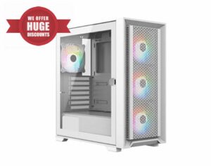 iONZ KZ22 V2 PC Gaming Case - ATX Hinged Tempered Glass - High Airflow - Front I/O USB Type-C (With 4 ARGB PWM Fans) White