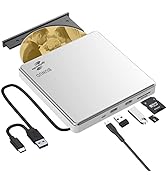External CD DVD Drive, USB 3.0 & Type-C CD/DVD RW ROM Burner Rewriter Writer Reader with SD/TF & ...