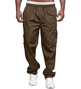 Jolicloth Mens Cargo Trousers Lightweight Cotton Casual Jogger Elastic Waist Drawstring Outdoor W...