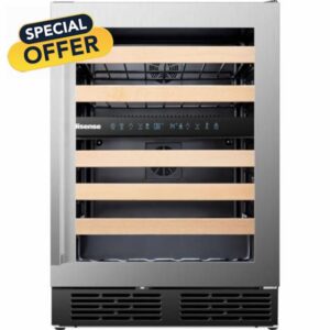 Hisense RW17W4NWG0 145 Litre 46 Bottles Dual Zone Freestanding Undercounter Wine Fridge Cabinet with Digital Touch Control LED Display            [Energy Class G]